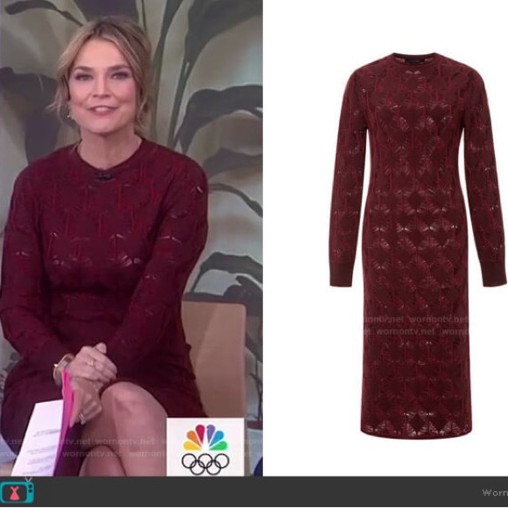 Thakoon Burgundy Open Knit Wool Sweater Midi Dress M Savannah Guthrie - Picture 3 of 9